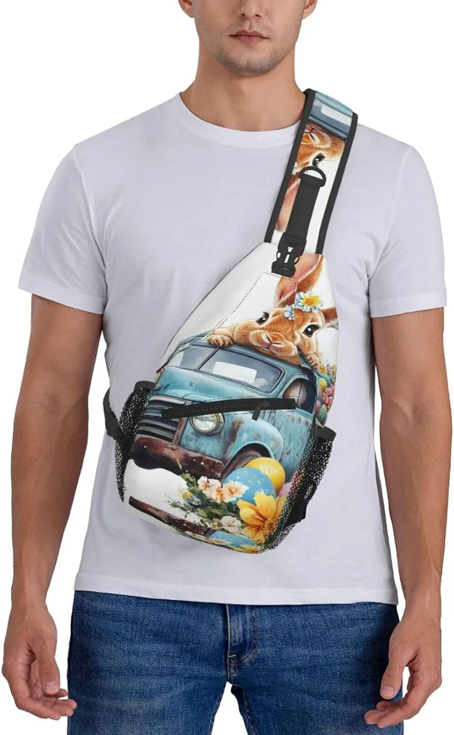 Easter Rabbit And Retro Truck Backpack Travel Hiking Daypack Chest Bags Crossbody Shoulder Bag