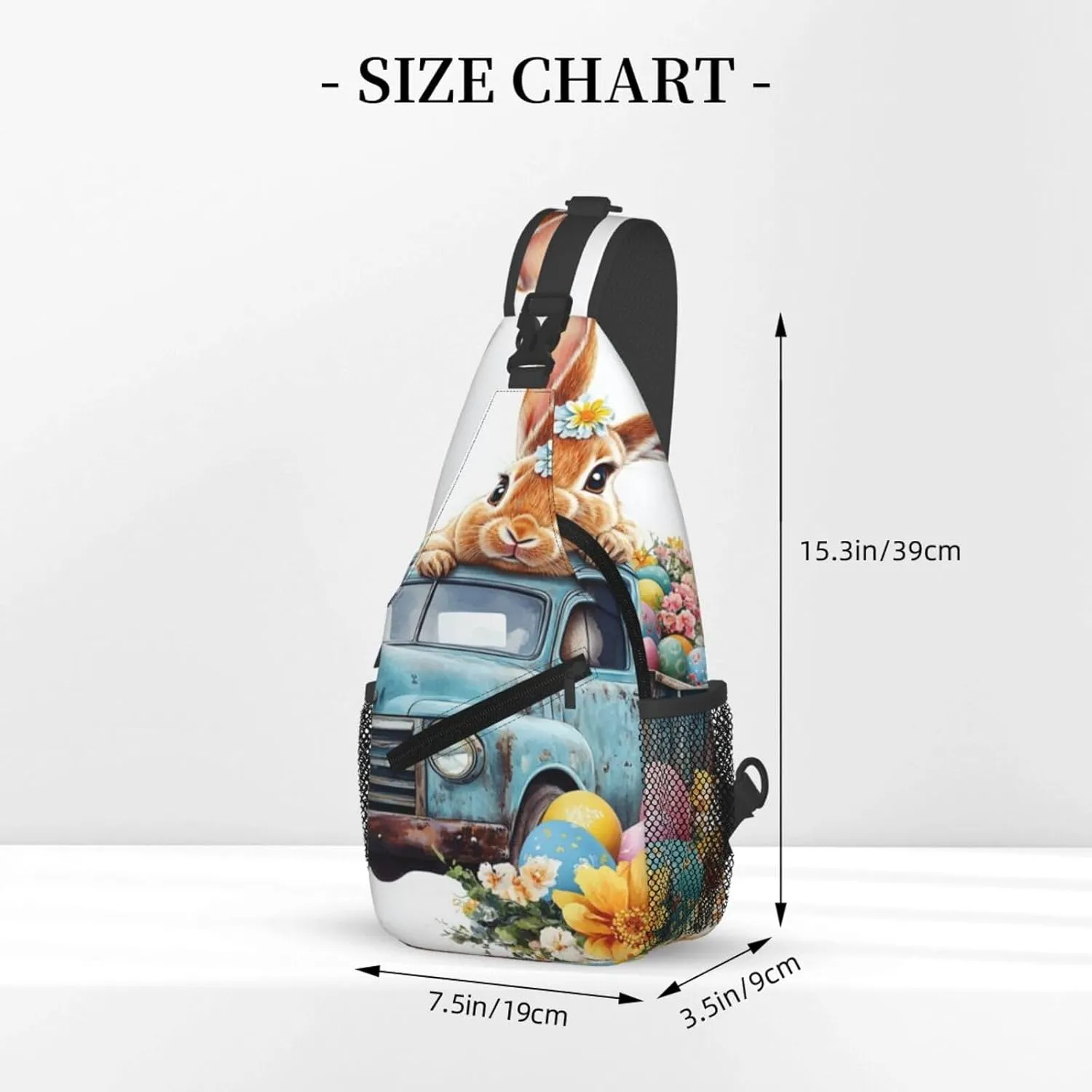 Easter Rabbit And Retro Truck Backpack Travel Hiking Daypack Chest Bags Crossbody Shoulder Bag