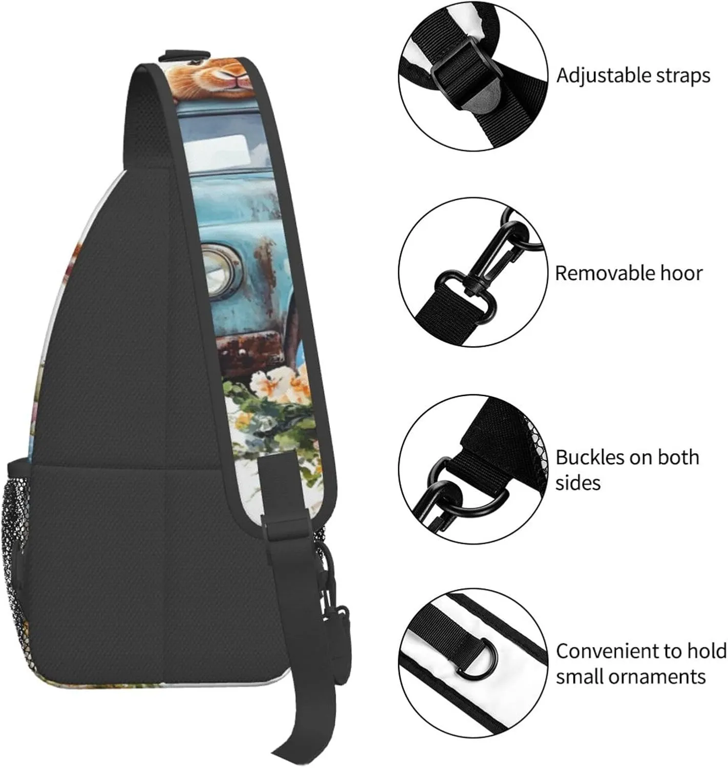 Easter Rabbit And Retro Truck Backpack Travel Hiking Daypack Chest Bags Crossbody Shoulder Bag