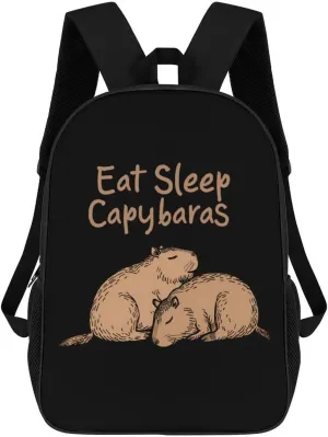 Eat Sleep Capybaras Classic 17 Inch Backpack for Men Women Casual Basic Bag with Side Pockets for Travel Business