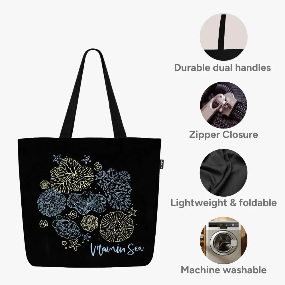 Ecoright Aesthetic Canvas Tote Bag for Women Large Zipper Tote Bags with Pocket, Womens Tote Bag for Yoga, Work, Beach