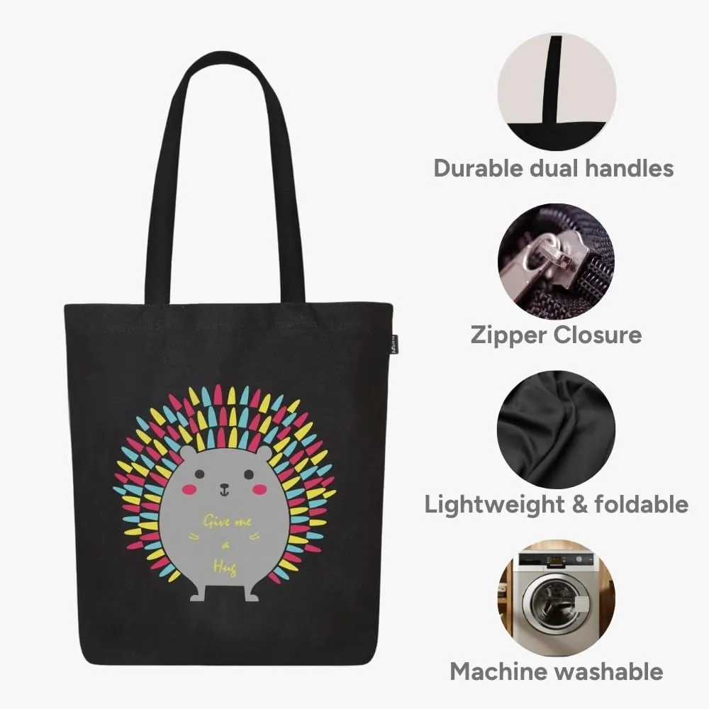 Ecoright Tote Bag for Women with Zipper, Small Tote Bag, Canvas Bag, Reusable Cotton Bag for Beach, Grocery, School & Work