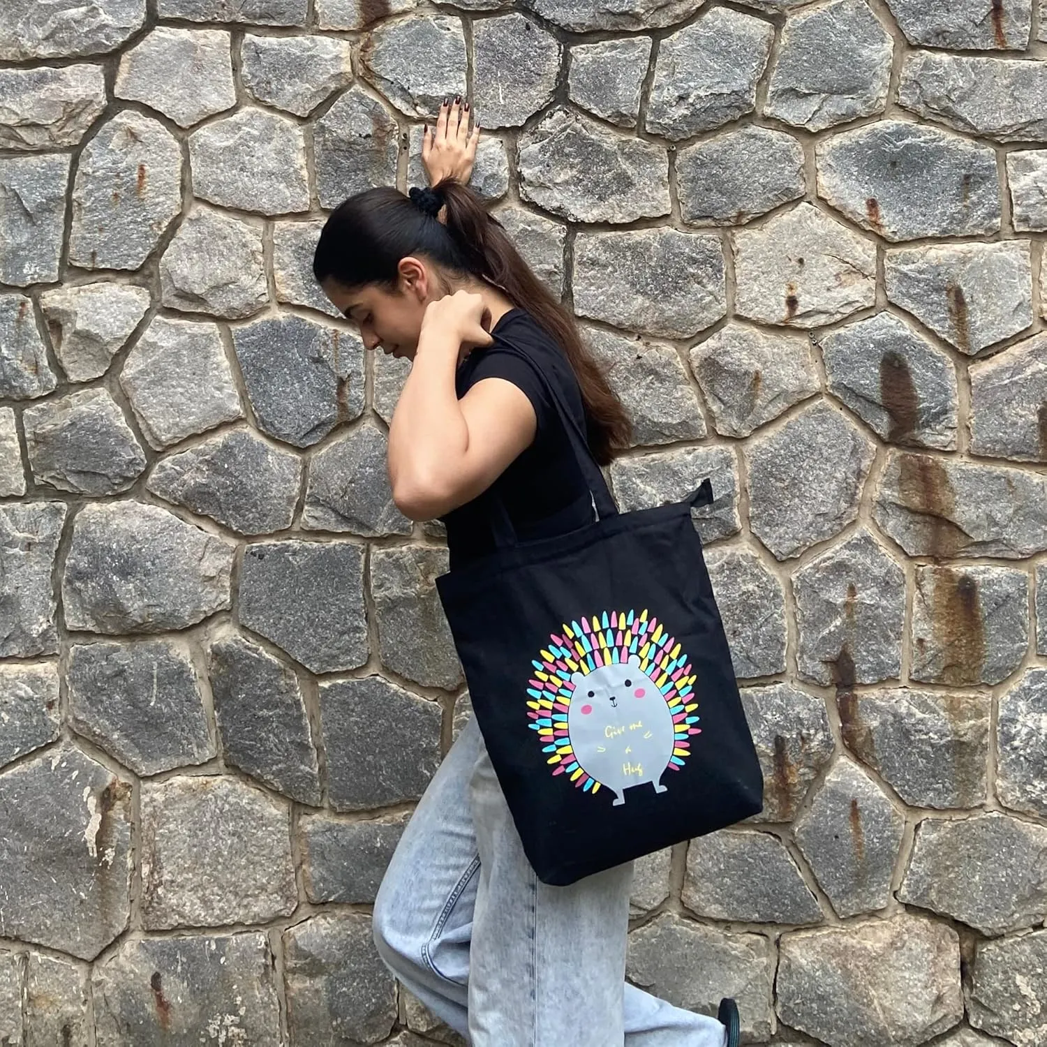 Ecoright Tote Bag for Women with Zipper, Small Tote Bag, Canvas Bag, Reusable Cotton Bag for Beach, Grocery, School & Work
