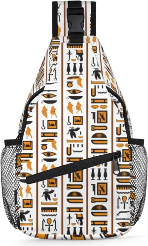Egypt Hieroglyphics Crossbody Sling Backpack Sling Bag Ancient Egyptian Small Chest Bag for Women Men Outdoor Shoulder Bag Travel Hiking Daypack for Sports Running Cycling Walking