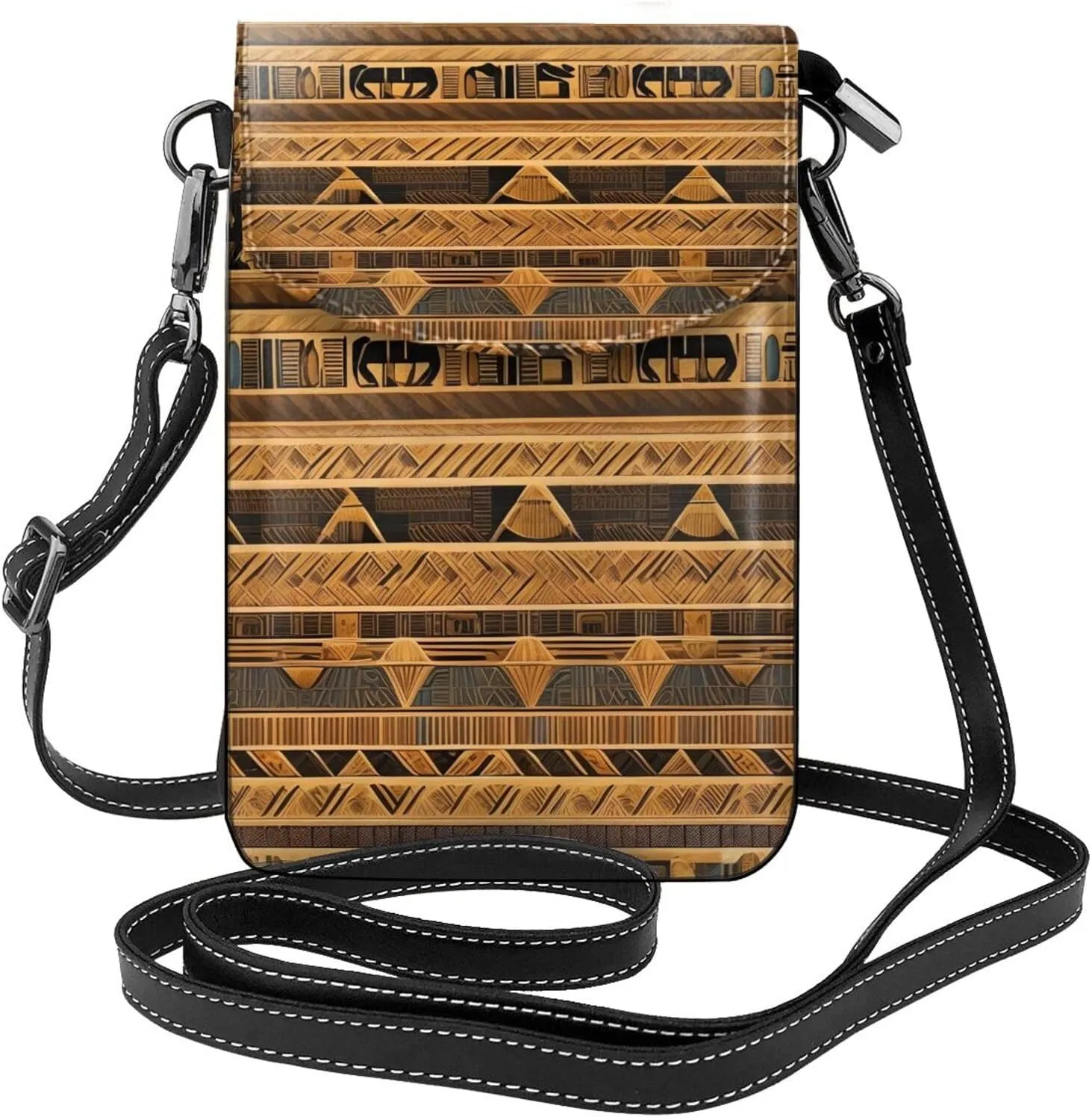 Egyptian Frescoes Zippered Crossbody Bag, Women'S Shoulder Bag With Card Slot, Removable Shoulder Strap, 7.6 X 4.9 In.