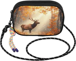 Elk Autumn Nature Crossbody Bags for Women Cell Phone Purses Women's Shoulder Handbag Wallet Purse with Rope Pendant