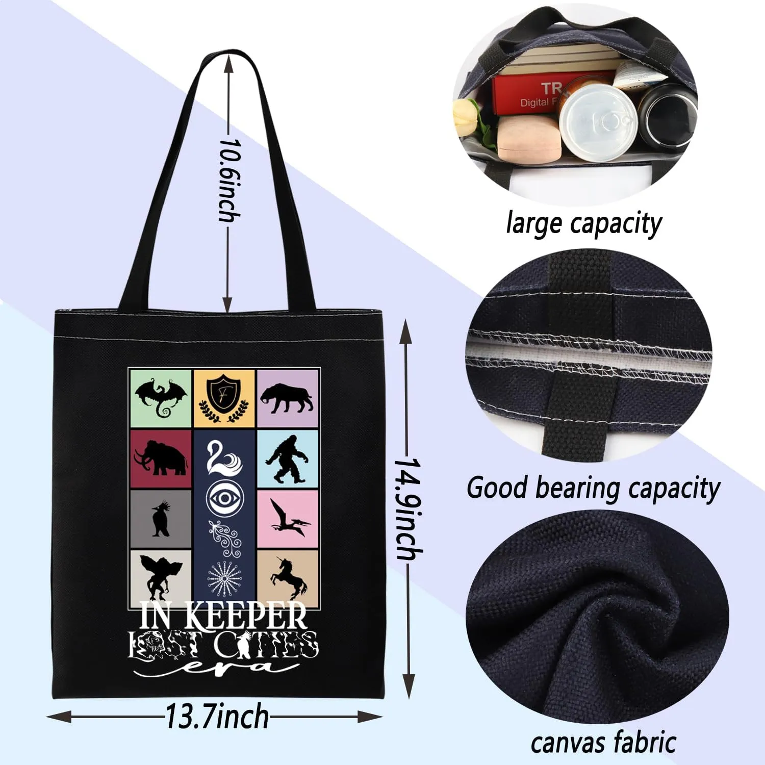 ENSIANTH KOTLC Inspired Gift Foxfire Academy Tote Bag Bookish Handbag Black Swan Gift KOTLC Bookworm Bag