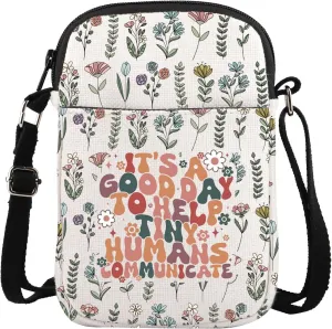 ENSIANTH Speech Pathologist Teacher Crossbody Bag AAC SLP Gift Tiny Humans Communicate Speech Therapist Appreciation Gift