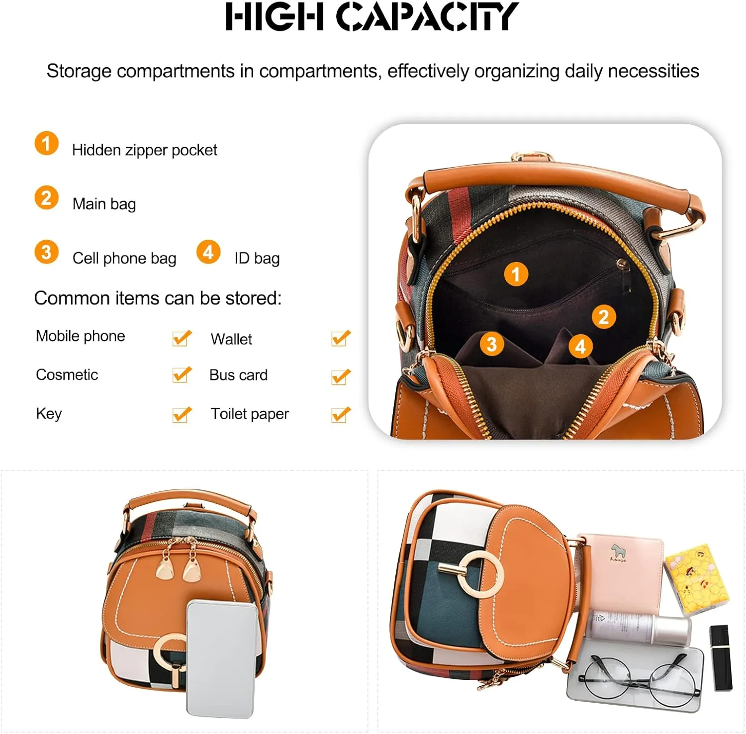 Ergocar Women's Fashion Backpack Purse, Anti-theft Convertible Tote Backpack for Women, Plaid PU Leather Casual Daypack for Girls Shoulder Bag, Ladies Small Travel Purse, Brown