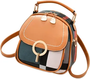 Ergocar Women's Fashion Backpack Purse, Anti-theft Convertible Tote Backpack for Women, Plaid PU Leather Casual Daypack for Girls Shoulder Bag, Ladies Small Travel Purse, Brown
