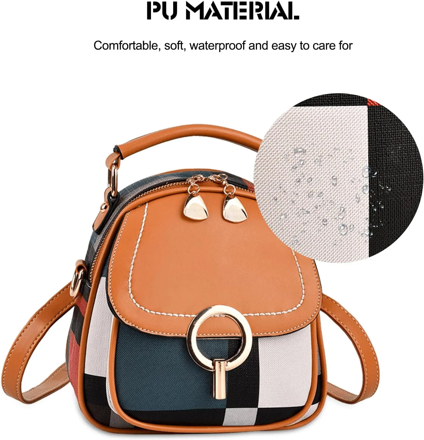 Ergocar Women's Fashion Backpack Purse, Anti-theft Convertible Tote Backpack for Women, Plaid PU Leather Casual Daypack for Girls Shoulder Bag, Ladies Small Travel Purse, Brown