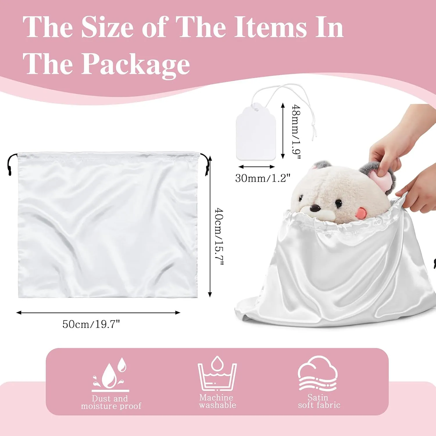 Ersmak 6 Pack Dust Bags for Handbags - Ivory White Silk Dust Cover Bag for Purses Shoes - Satin Drawstring Dustproof Bags for Travel Storage - 19.7 x 15.7 In