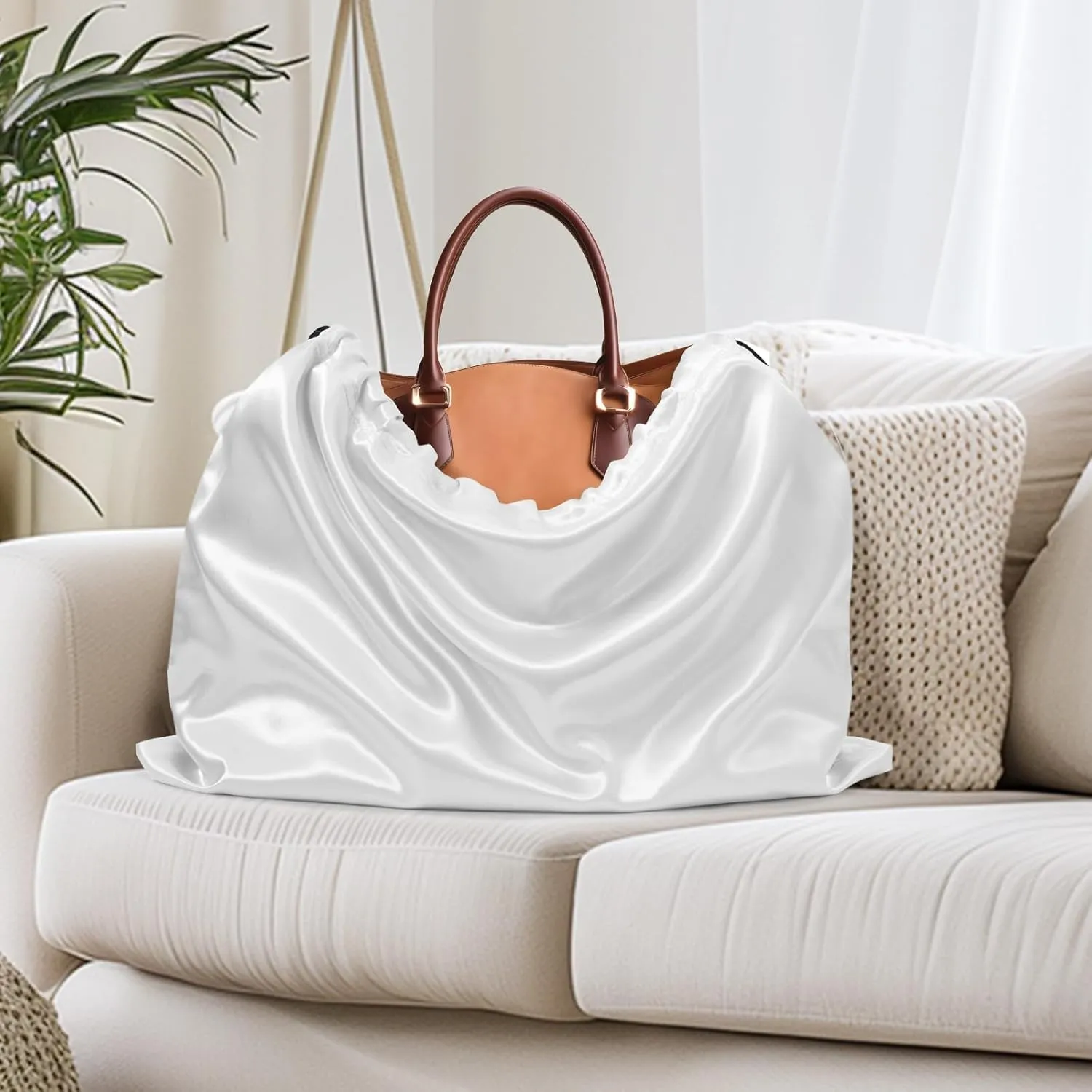 Ersmak 6 Pack Dust Bags for Handbags - Ivory White Silk Dust Cover Bag for Purses Shoes - Satin Drawstring Dustproof Bags for Travel Storage - 19.7 x 15.7 In