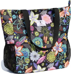 ESVAN Original Floral Water Resistant Large Tote Bag Shoulder Bag for Gym Beach Travel Daily Bags Upgraded