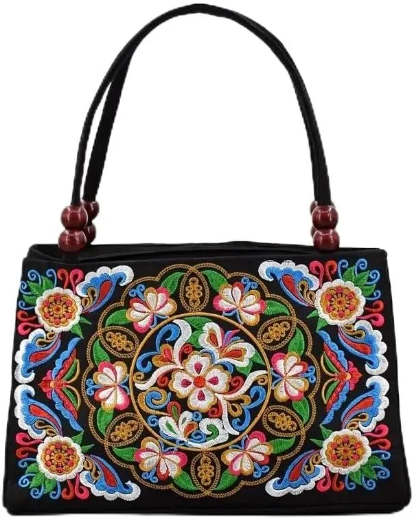 Ethnic Embroidered Shoulder Bag - Boho Floral Vintage Purse for Women