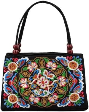 Ethnic Embroidered Shoulder Bag - Boho Floral Vintage Purse for Women