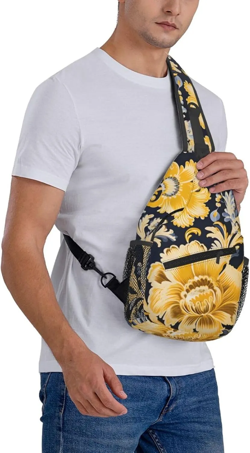 Ethnic Flower Paisley Sling Bag Crossbody Bag for Men Women, Daypack Chest Backpack Shoulder Bag for Travle Hiking