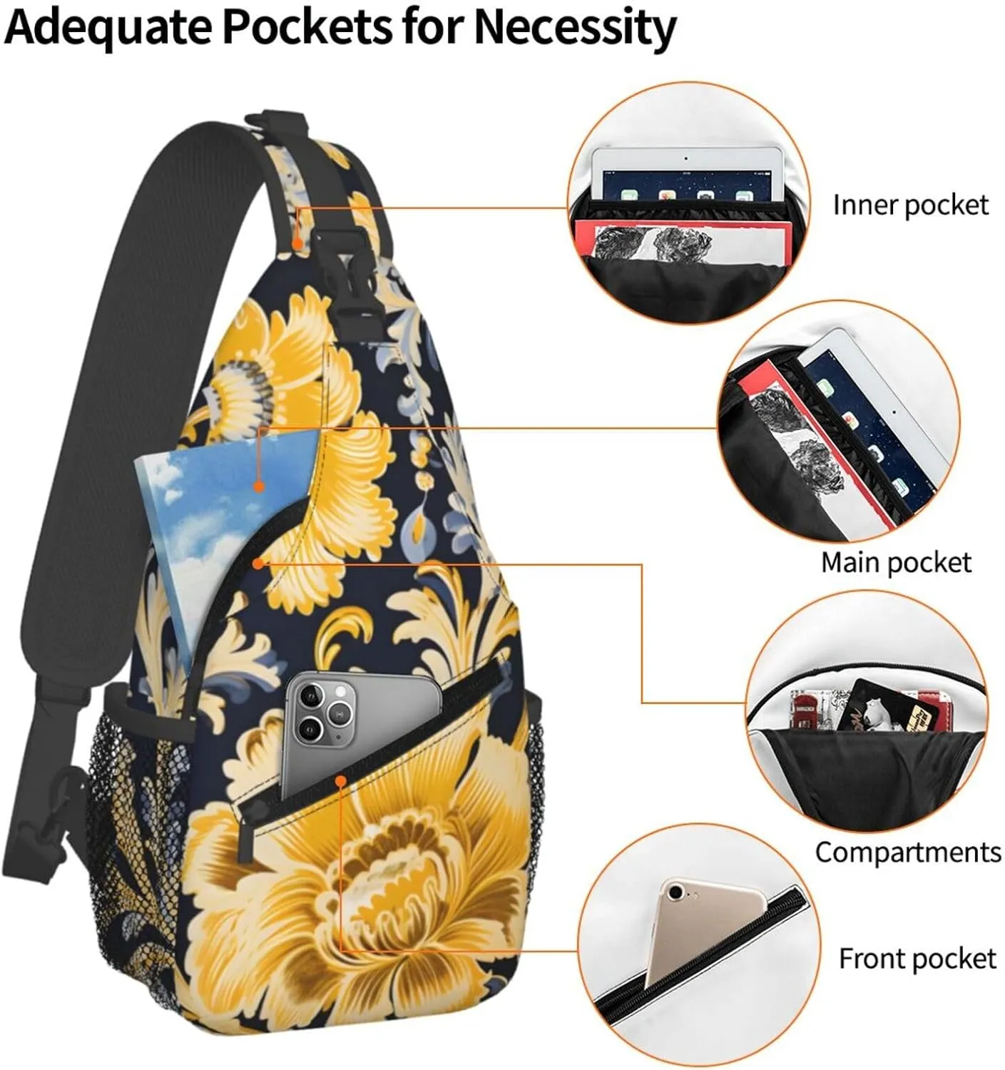Ethnic Flower Paisley Sling Bag Crossbody Bag for Men Women, Daypack Chest Backpack Shoulder Bag for Travle Hiking