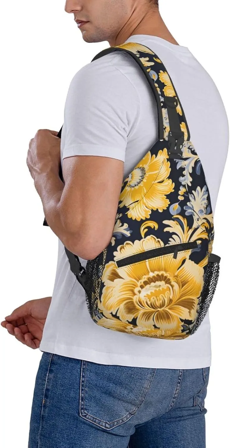 Ethnic Flower Paisley Sling Bag Crossbody Bag for Men Women, Daypack Chest Backpack Shoulder Bag for Travle Hiking