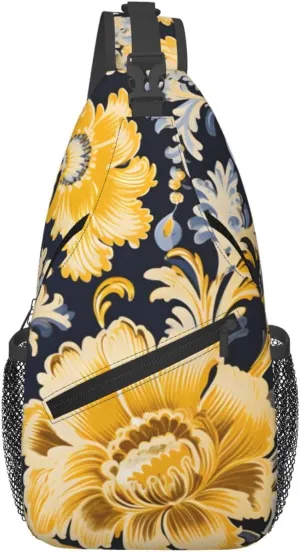 Ethnic Flower Paisley Sling Bag Crossbody Bag for Men Women, Daypack Chest Backpack Shoulder Bag for Travle Hiking