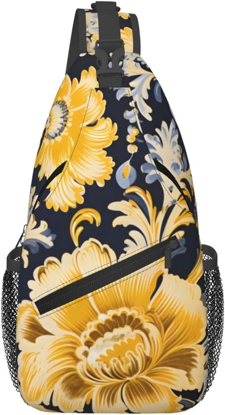Ethnic Flower Paisley Sling Bag Crossbody Bag for Men Women, Daypack Chest Backpack Shoulder Bag for Travle Hiking