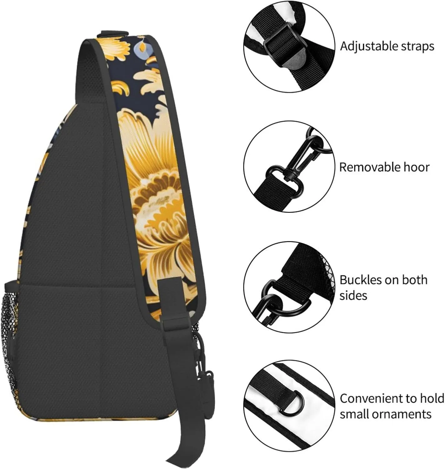 Ethnic Flower Paisley Sling Bag Crossbody Bag for Men Women, Daypack Chest Backpack Shoulder Bag for Travle Hiking