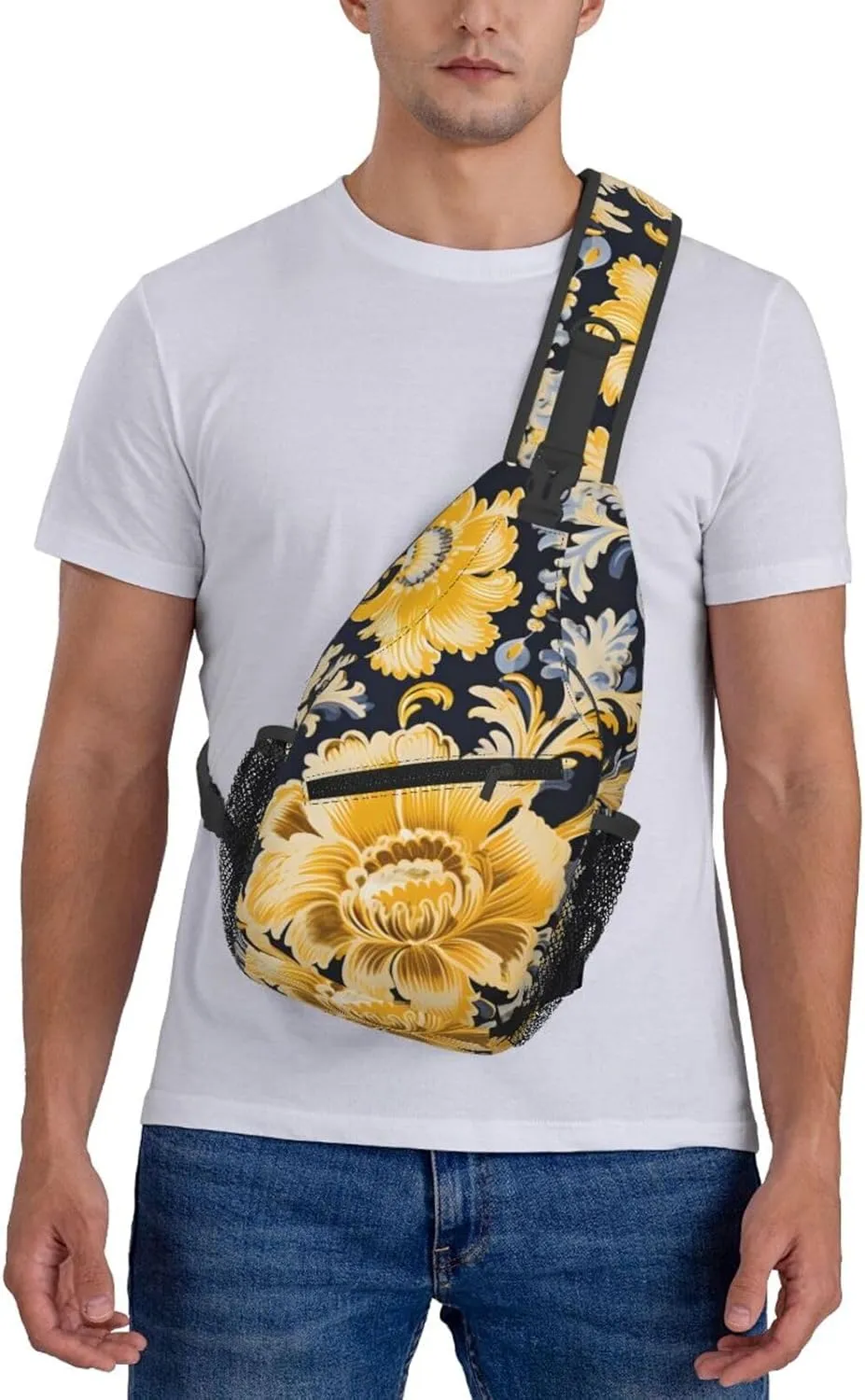Ethnic Flower Paisley Sling Bag Crossbody Bag for Men Women, Daypack Chest Backpack Shoulder Bag for Travle Hiking