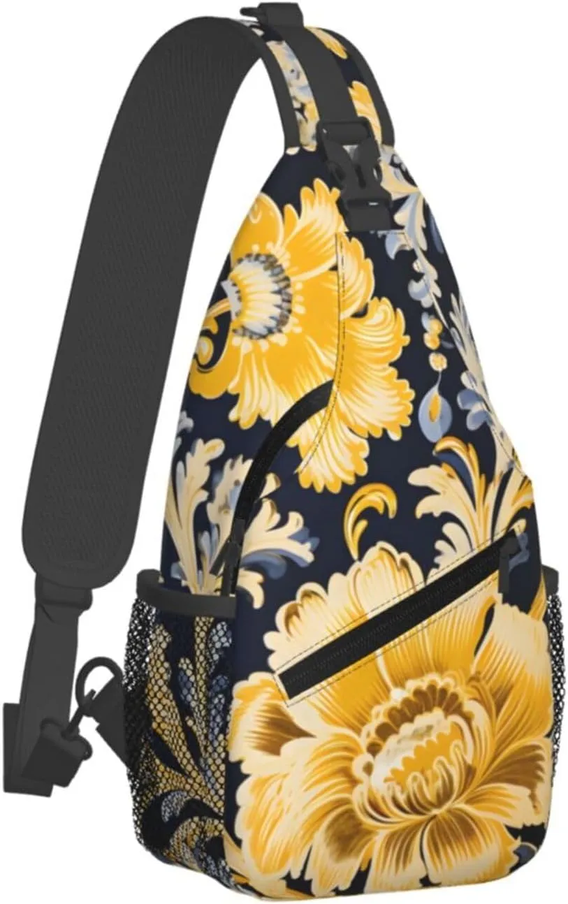 Ethnic Flower Paisley Sling Bag Crossbody Bag for Men Women, Daypack Chest Backpack Shoulder Bag for Travle Hiking