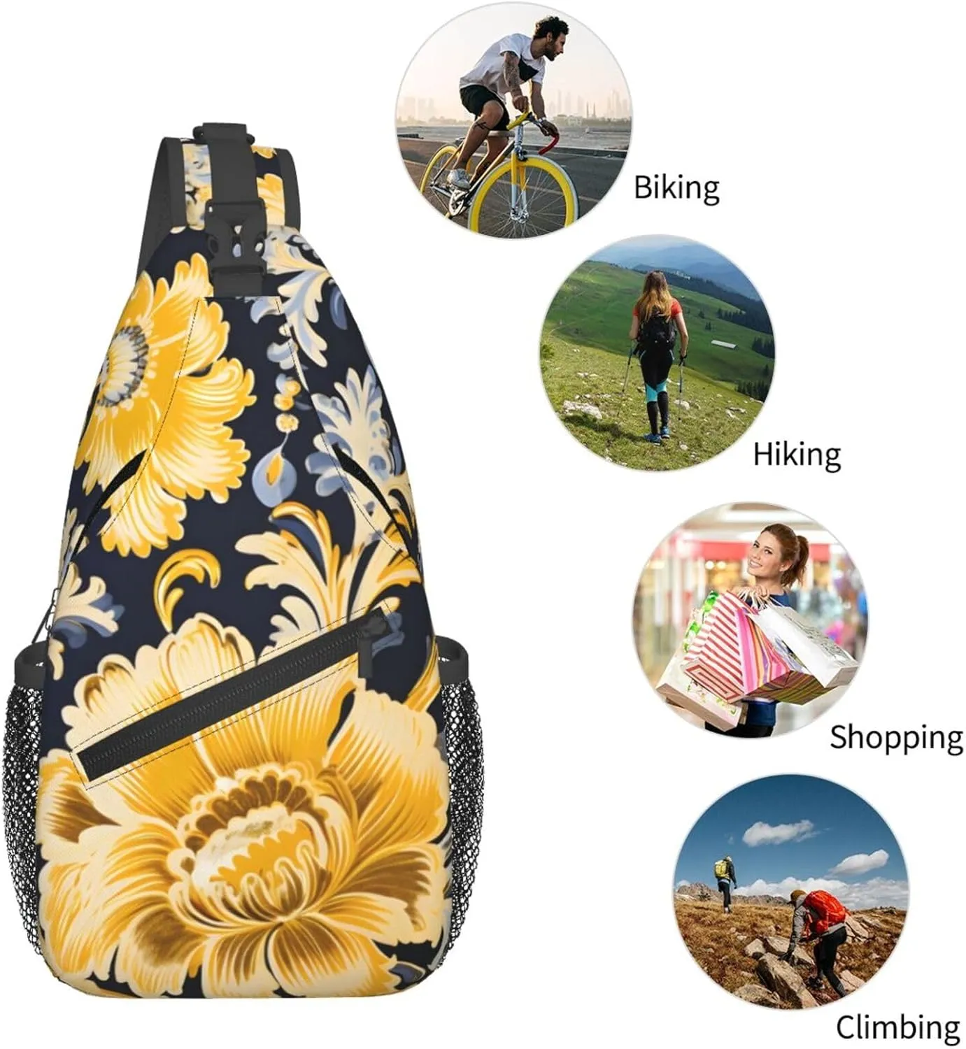Ethnic Flower Paisley Sling Bag Crossbody Bag for Men Women, Daypack Chest Backpack Shoulder Bag for Travle Hiking