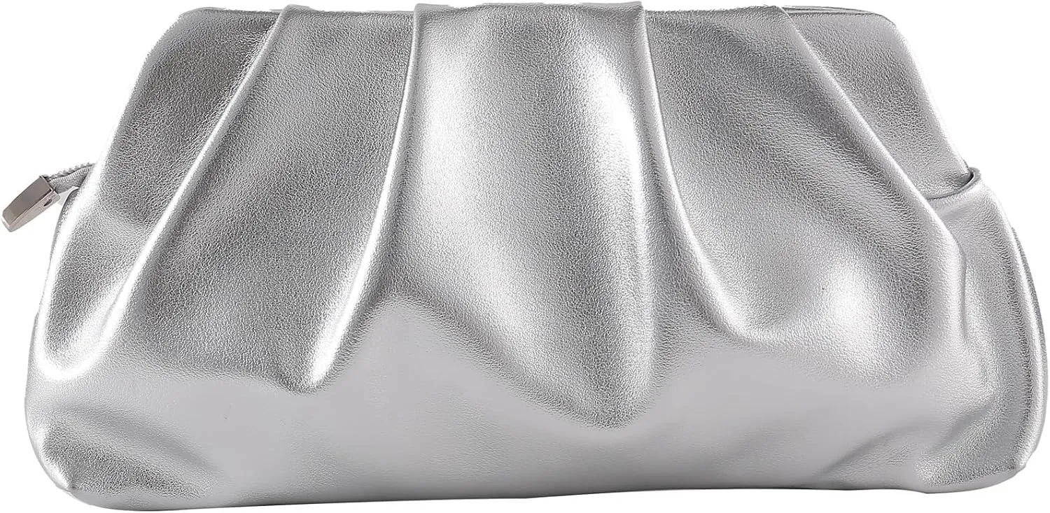 Evening Bag for Women Ruched Clutch Purse Detachable Metal Chain Crossbody Bag