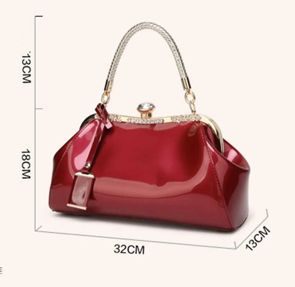 Evening Bags for Women Glossy Leather Tote Bag Clutches Mini Crossbody Shoulder Bag Vintage Purses Handbags for Bridal Party