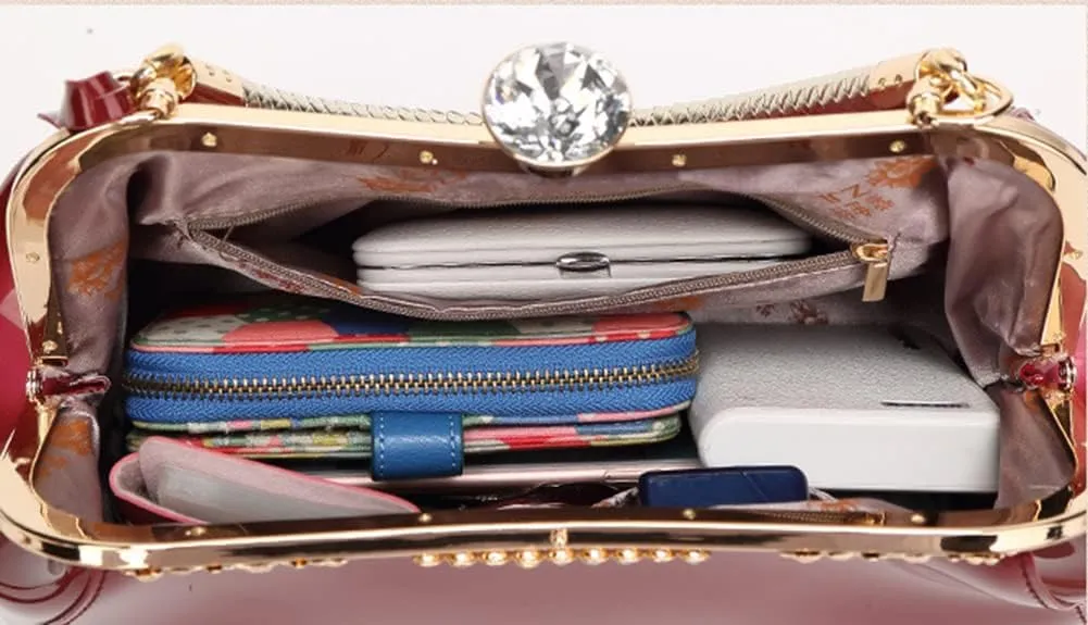 Evening Bags for Women Glossy Leather Tote Bag Clutches Mini Crossbody Shoulder Bag Vintage Purses Handbags for Bridal Party