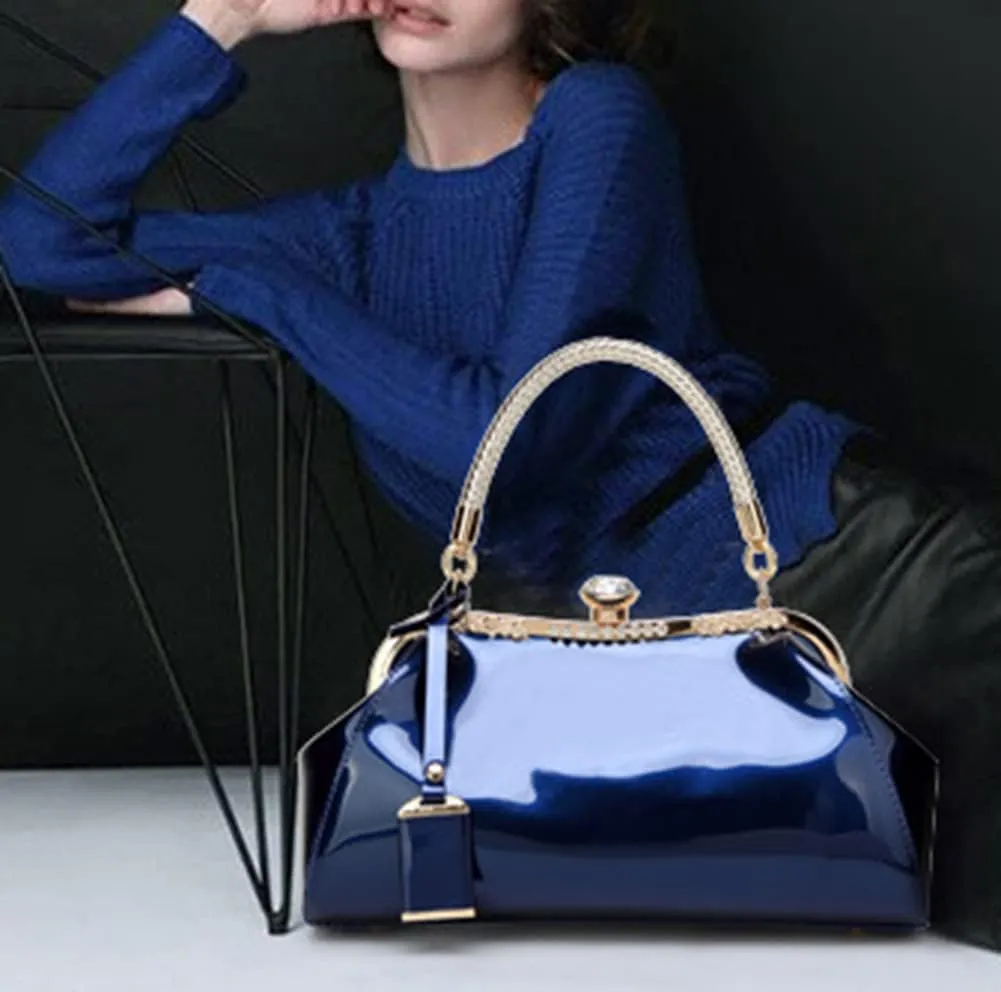Evening Bags for Women Glossy Leather Tote Bag Clutches Mini Crossbody Shoulder Bag Vintage Purses Handbags for Bridal Party