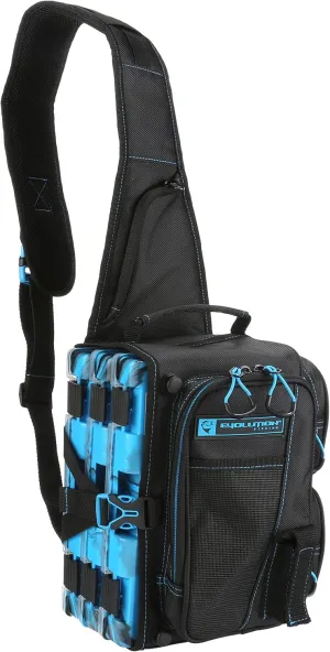 Evolution Fishing Drift Series Sling Pack - Blue, 3600 Size, Outdoor Rucksack w/ 3 Fishing Tackle Trays, Built in Rain Fly, Heavy Duty Fishing Sling Pack, Tackle Carrying Case, Plier Holster