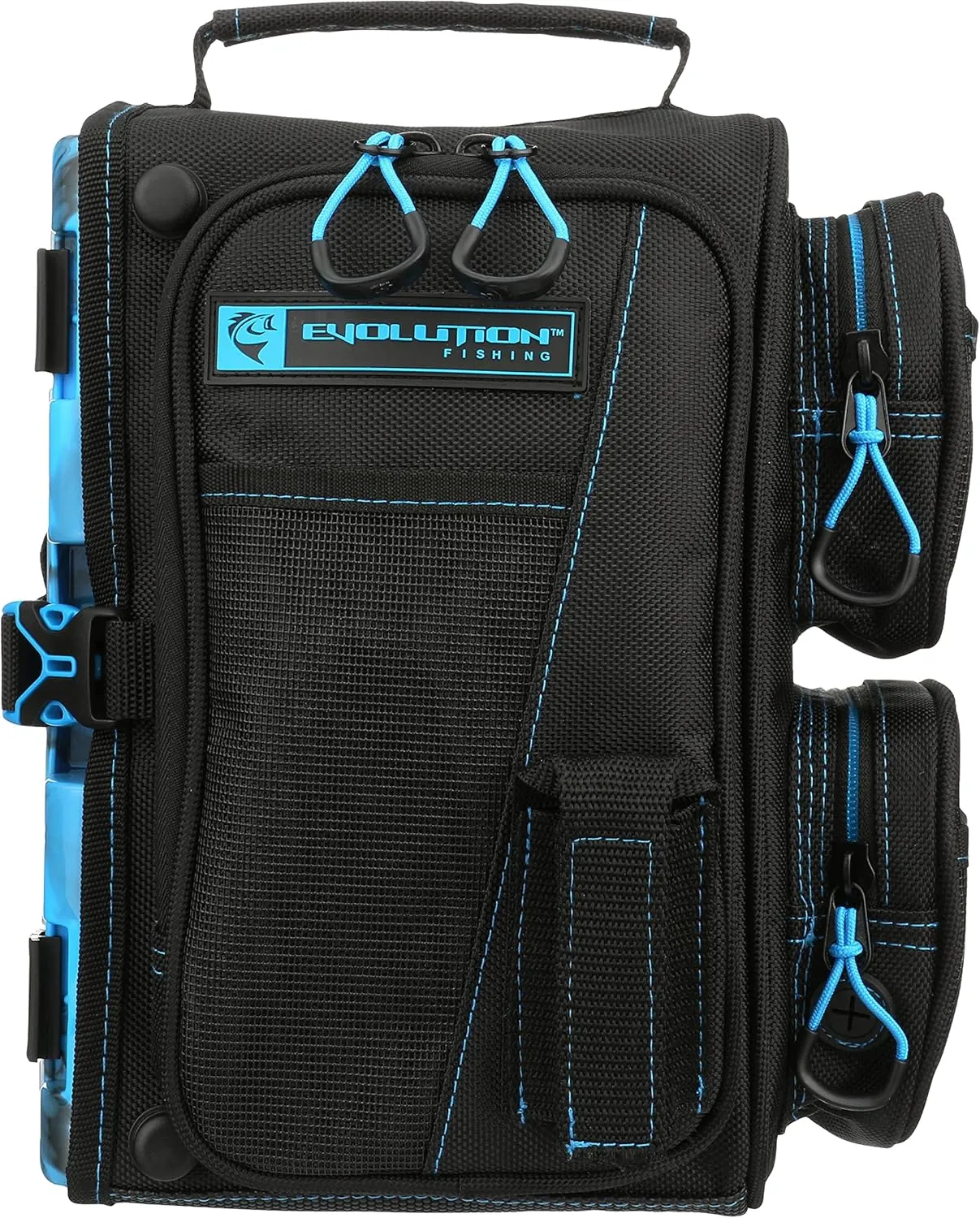 Evolution Fishing Drift Series Sling Pack - Blue, 3600 Size, Outdoor Rucksack w/ 3 Fishing Tackle Trays, Built in Rain Fly, Heavy Duty Fishing Sling Pack, Tackle Carrying Case, Plier Holster