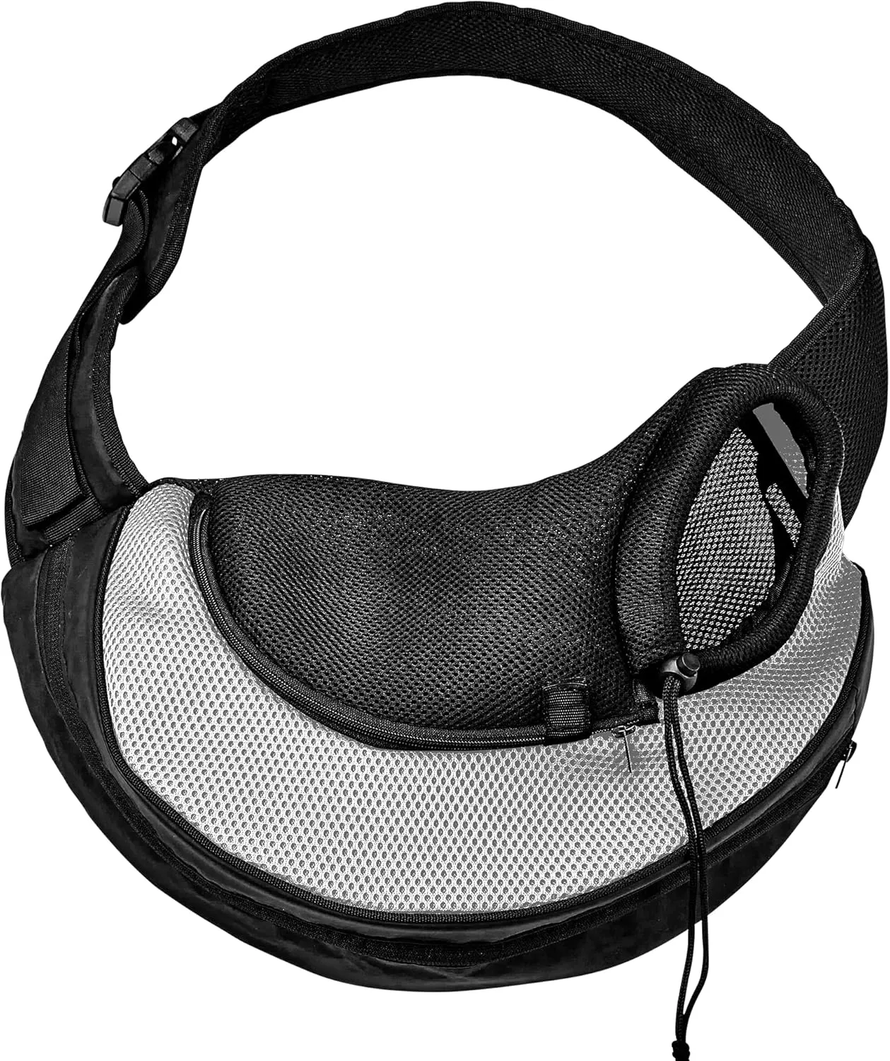Expandable Pet Carrier Sling Bag - Small Dog, Puppy and Cat Carrier Front Shoulder Backpack w/Harness Strap - Carrying Pouch for ESA, Animal Travel - PU Leather Bottom, Mesh Pocket by Katziela (Grey)