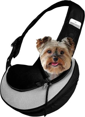 Expandable Pet Carrier Sling Bag - Small Dog, Puppy and Cat Carrier Front Shoulder Backpack w/Harness Strap - Carrying Pouch for ESA, Animal Travel - PU Leather Bottom, Mesh Pocket by Katziela (Grey)