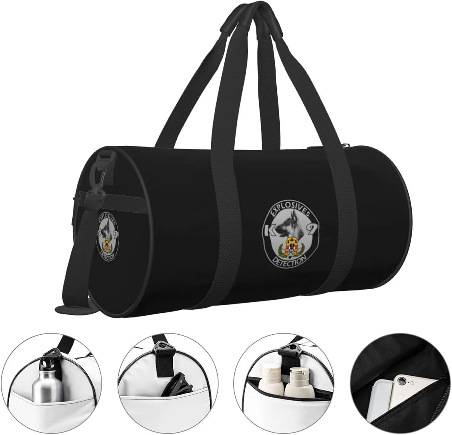 Explosives Detection K9 Travel Luggage Duffel Bag Sports Rolling Foldable Duffel Bag, Black
