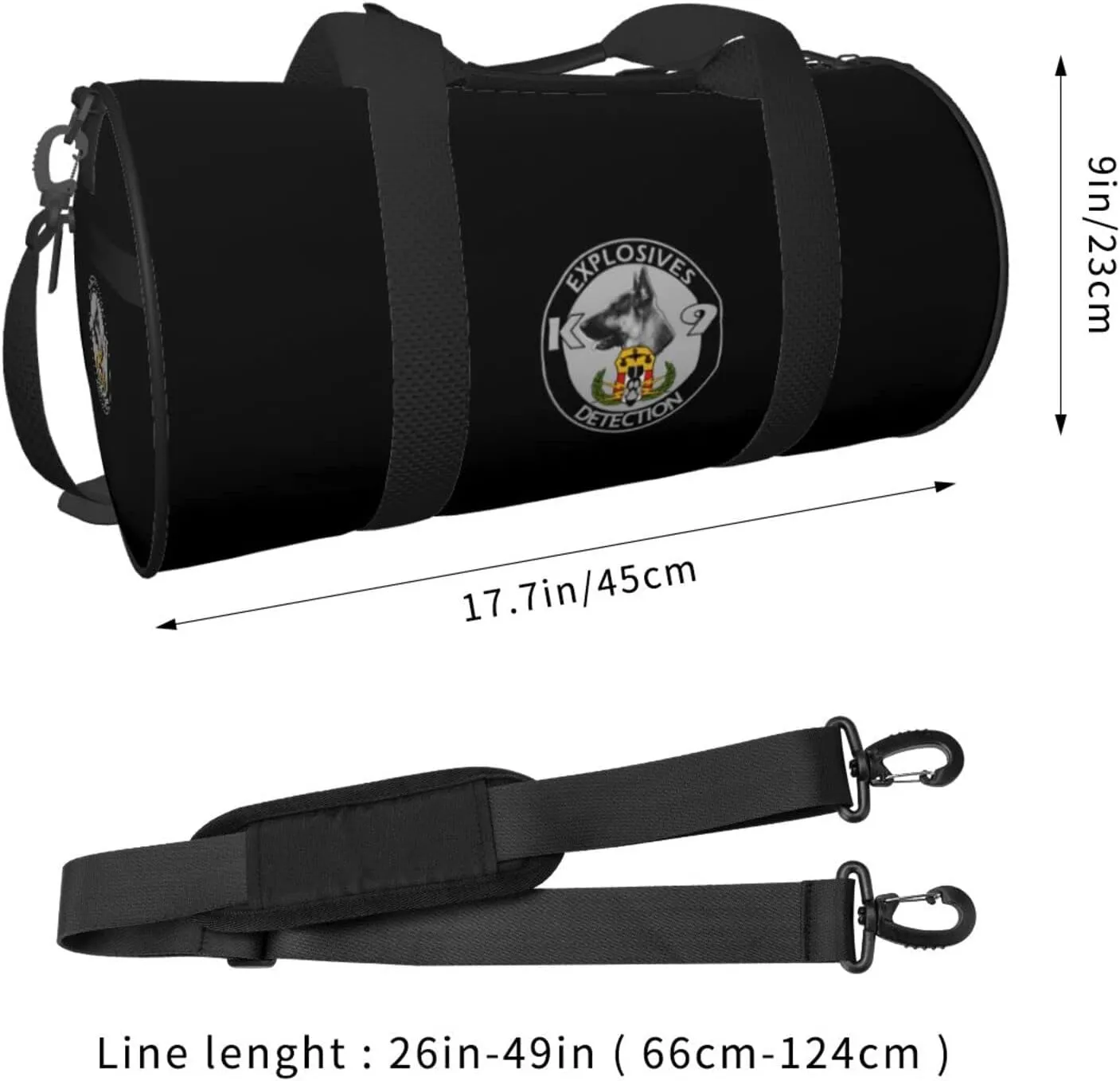Explosives Detection K9 Travel Luggage Duffel Bag Sports Rolling Foldable Duffel Bag, Black