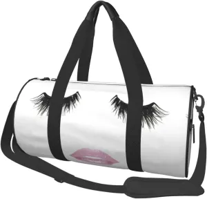 Eyelash Lip White Duffel Bag Foldable Gym Bag For Men Women, Lightweight With Inner Pocket For Travel Sports