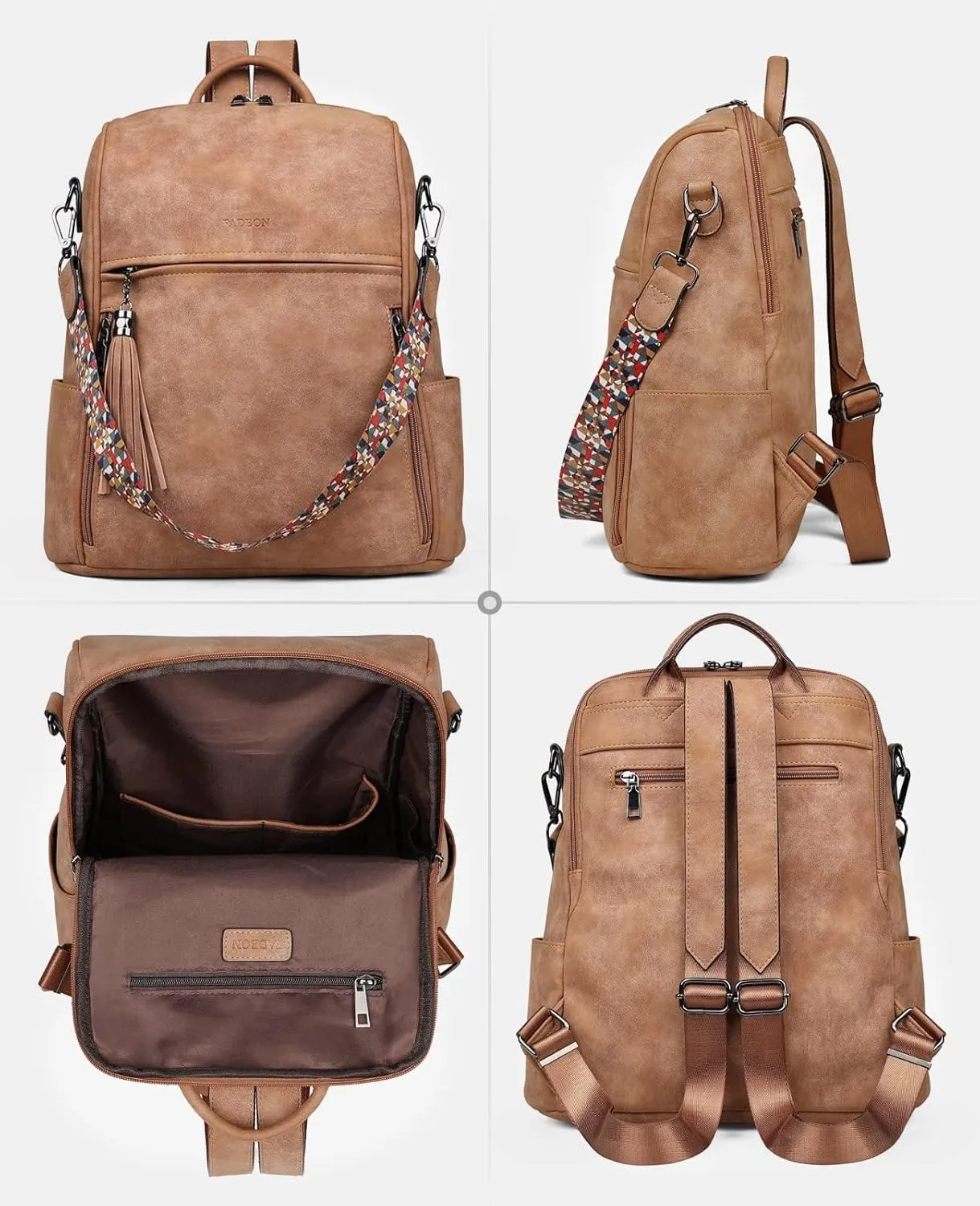 FADEON Leather Backpack Purse for Women Designer Travel Backpack Purses PU Fashion Ladies Shoulder Bag with Tassel