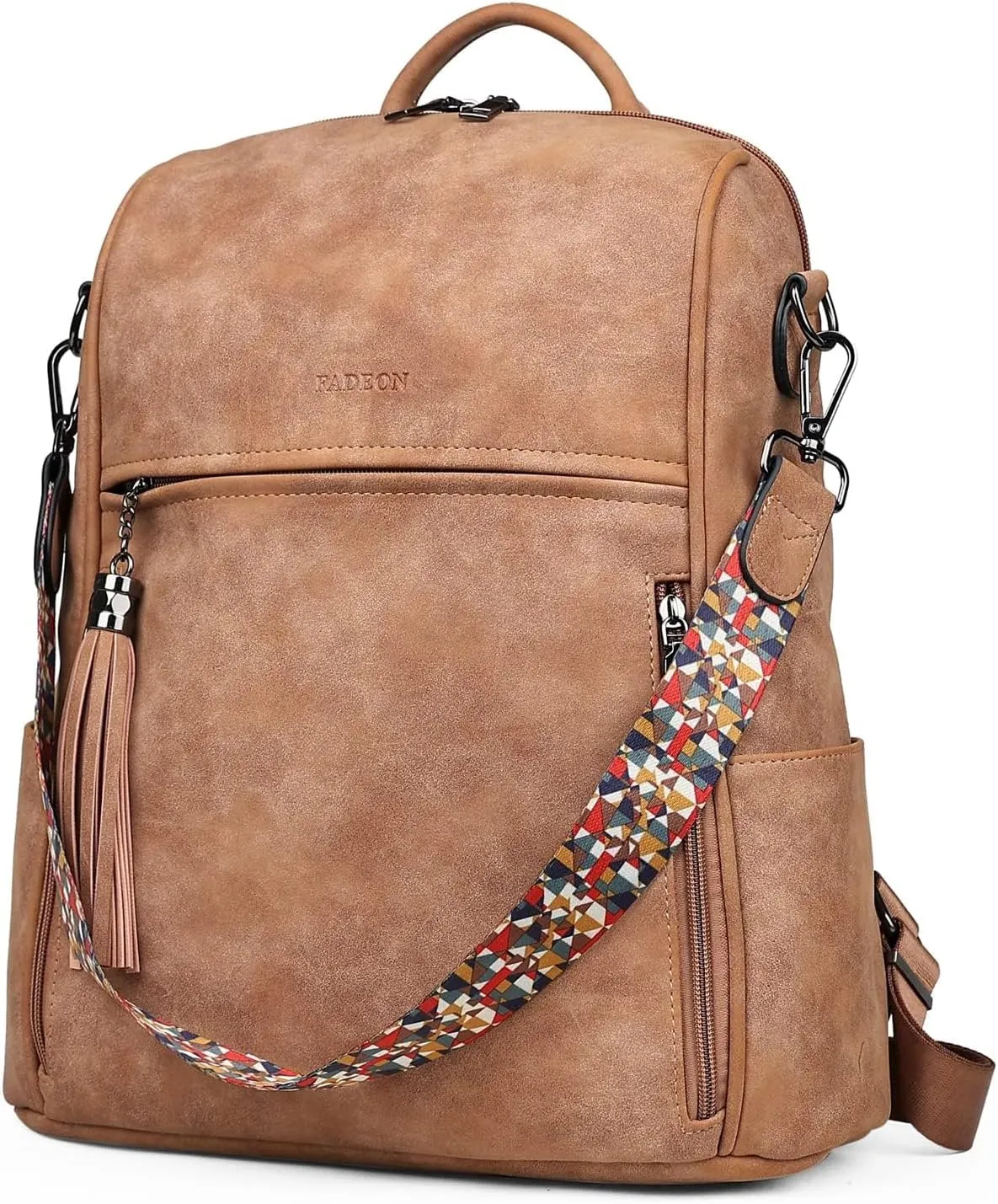 FADEON Leather Backpack Purse for Women Designer Travel Backpack Purses PU Fashion Ladies Shoulder Bag with Tassel
