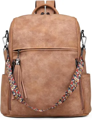 FADEON Leather Backpack Purse for Women Designer Travel Backpack Purses PU Fashion Ladies Shoulder Bag with Tassel