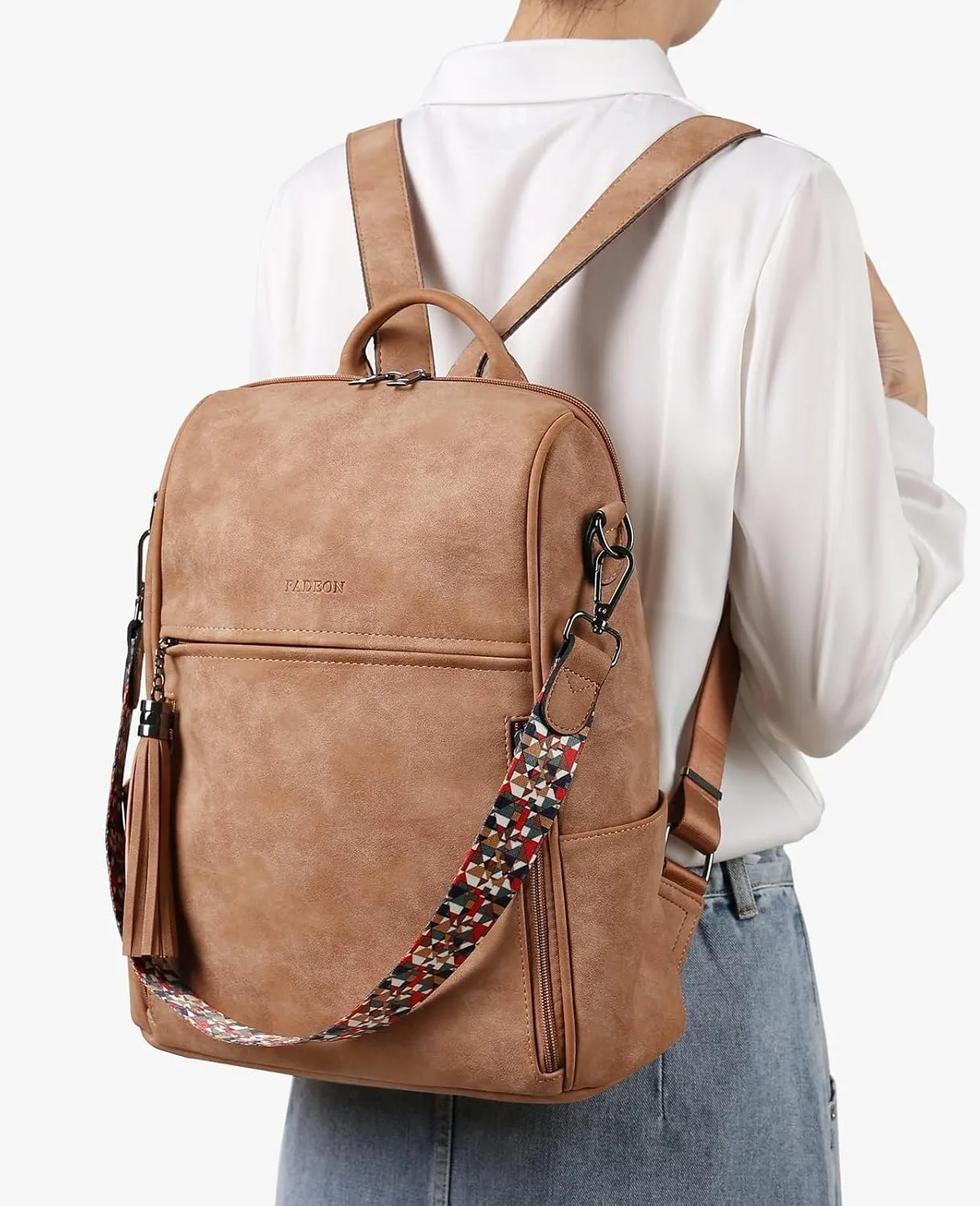 FADEON Leather Backpack Purse for Women Designer Travel Backpack Purses PU Fashion Ladies Shoulder Bag with Tassel
