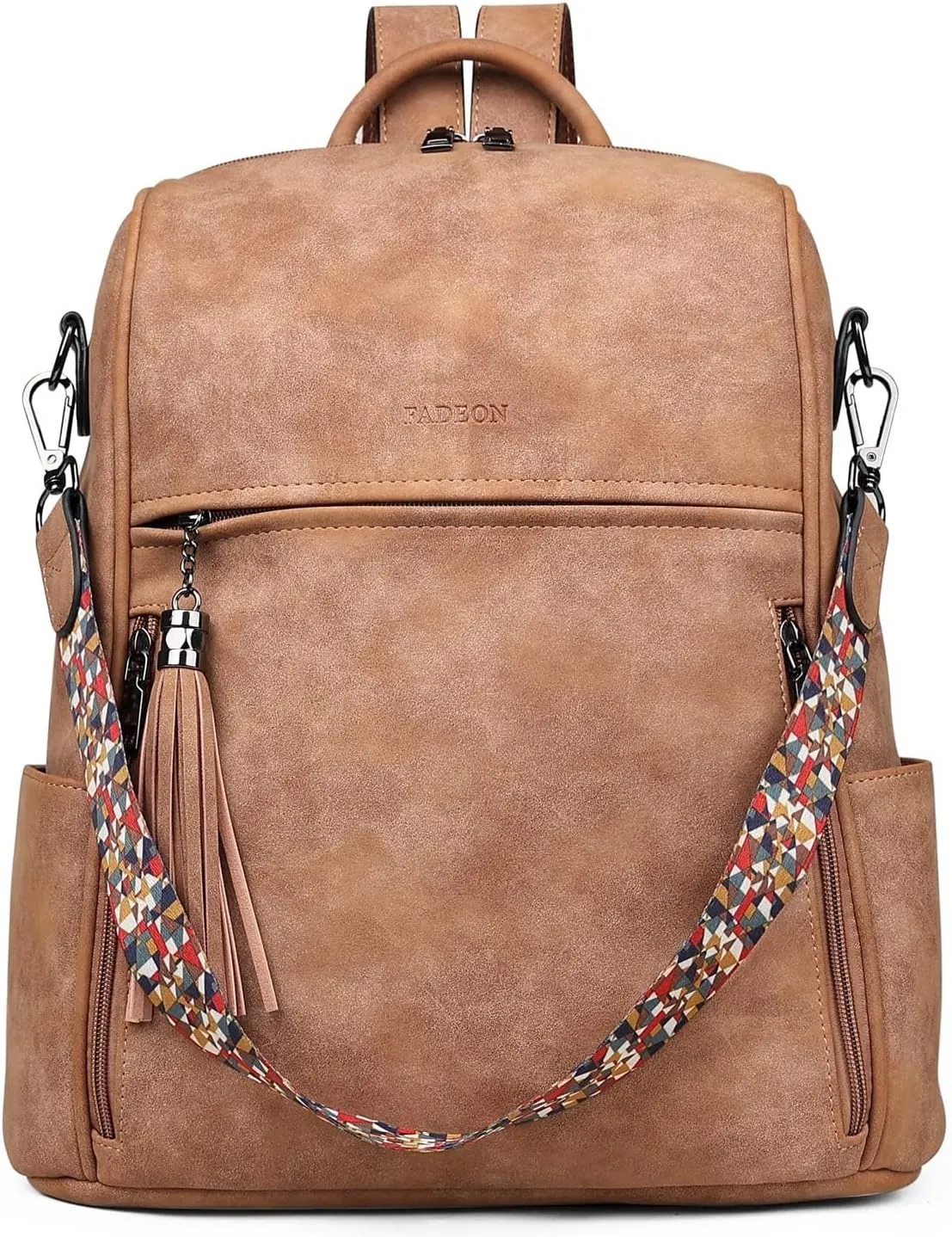 FADEON Leather Backpack Purse for Women Designer Travel Backpack Purses PU Fashion Ladies Shoulder Bag with Tassel