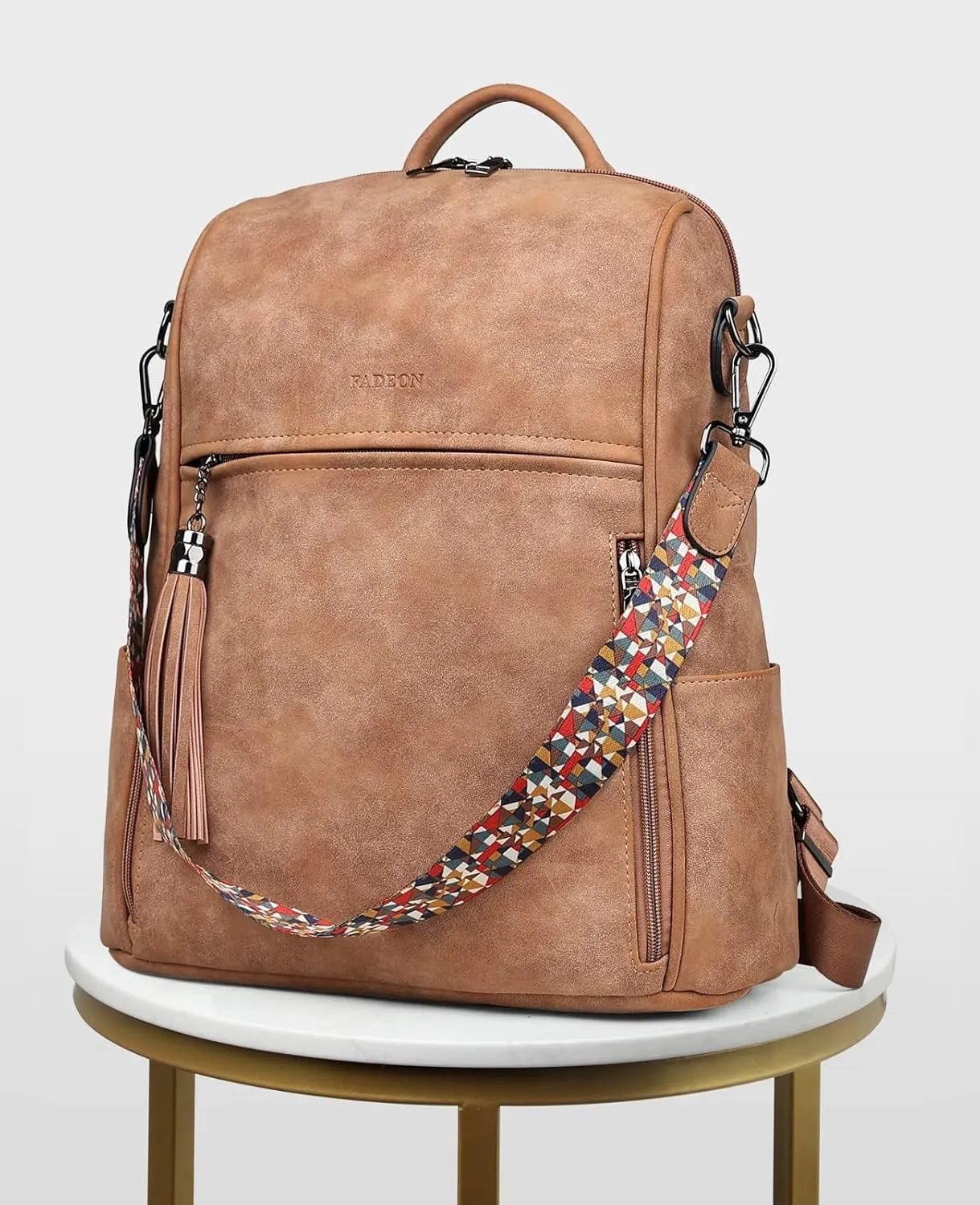 FADEON Leather Backpack Purse for Women Designer Travel Backpack Purses PU Fashion Ladies Shoulder Bag with Tassel