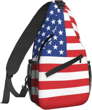 Famame American Flag Sling Backpack Chest Bag Crossbody Shoulder Bag Gym Cycling Travel Hiking Daypack For Men Women