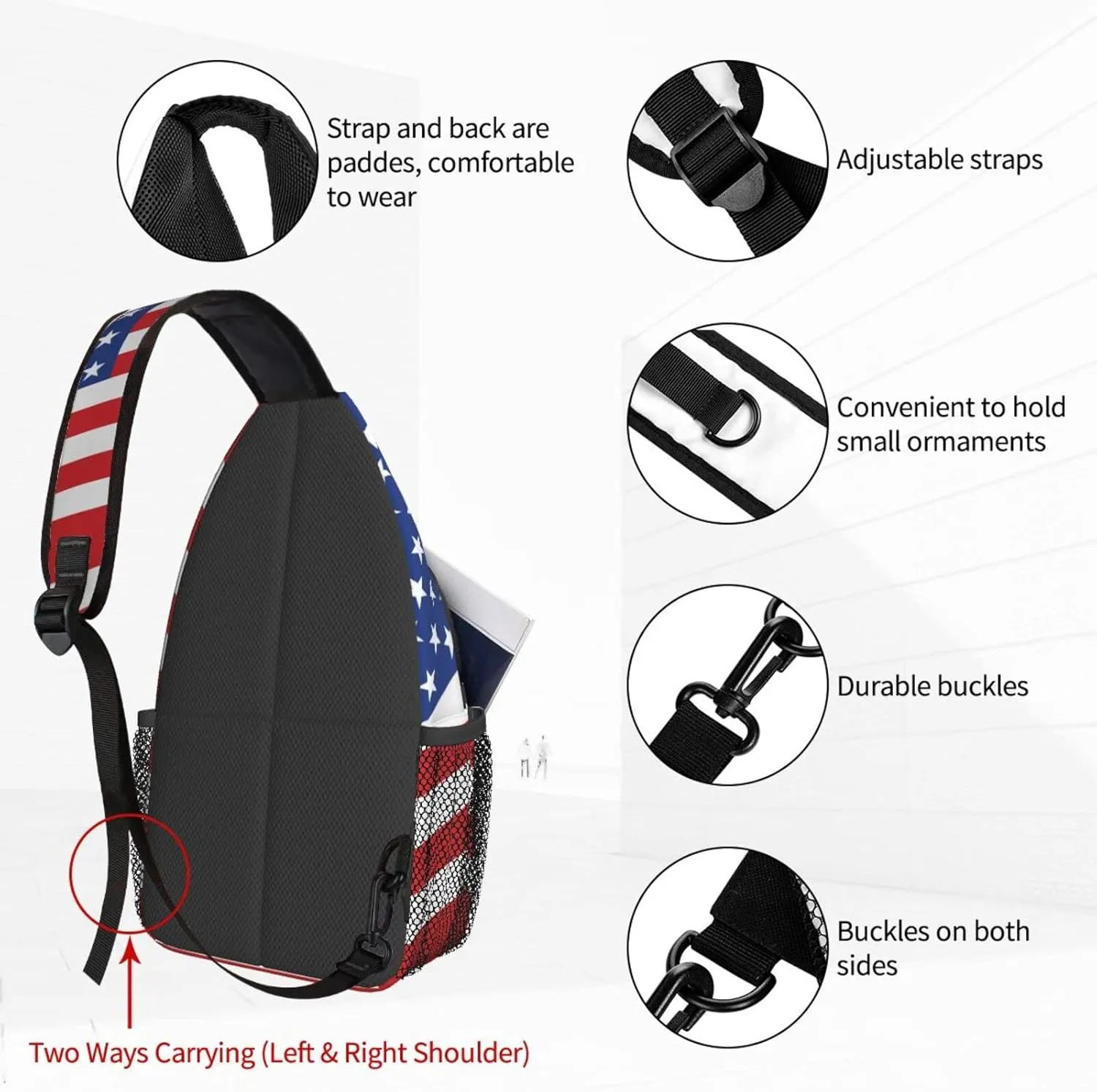 Famame American Flag Sling Backpack Chest Bag Crossbody Shoulder Bag Gym Cycling Travel Hiking Daypack For Men Women