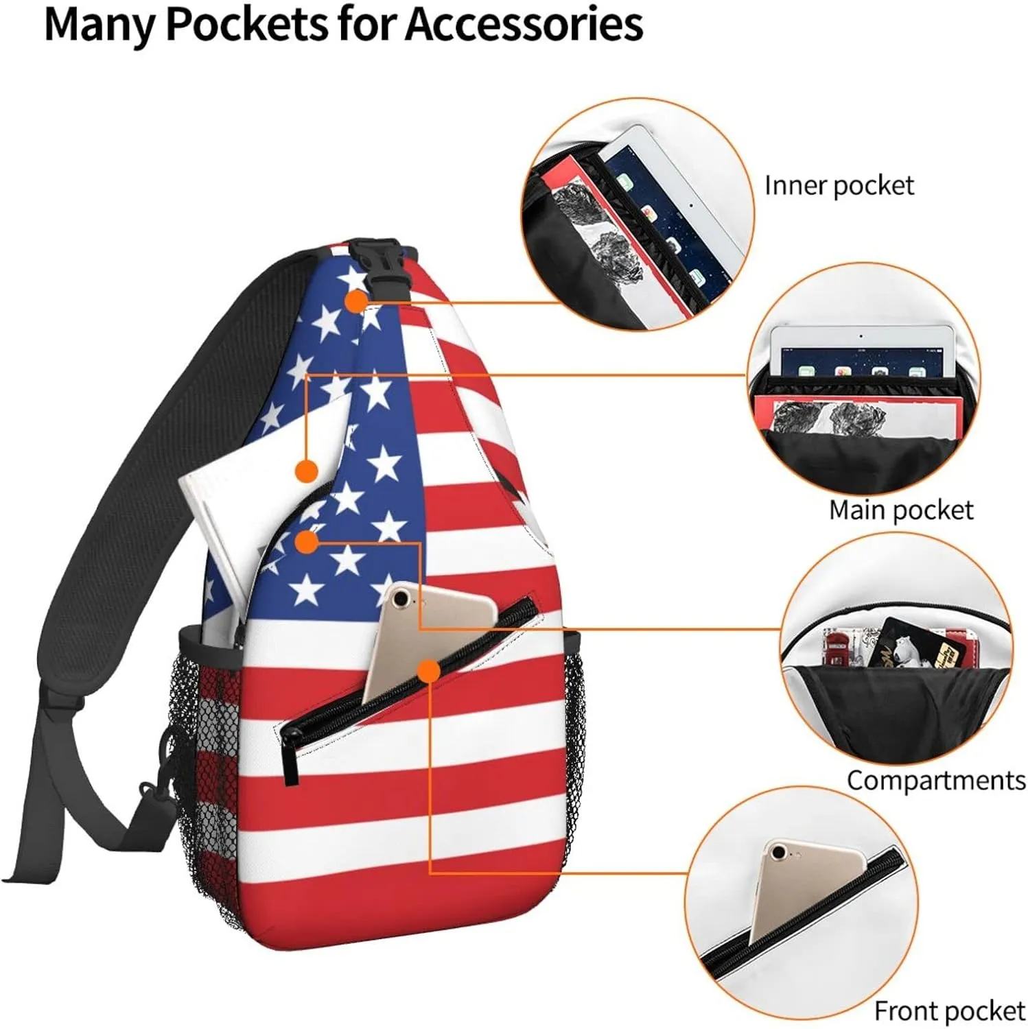 Famame American Flag Sling Backpack Chest Bag Crossbody Shoulder Bag Gym Cycling Travel Hiking Daypack For Men Women