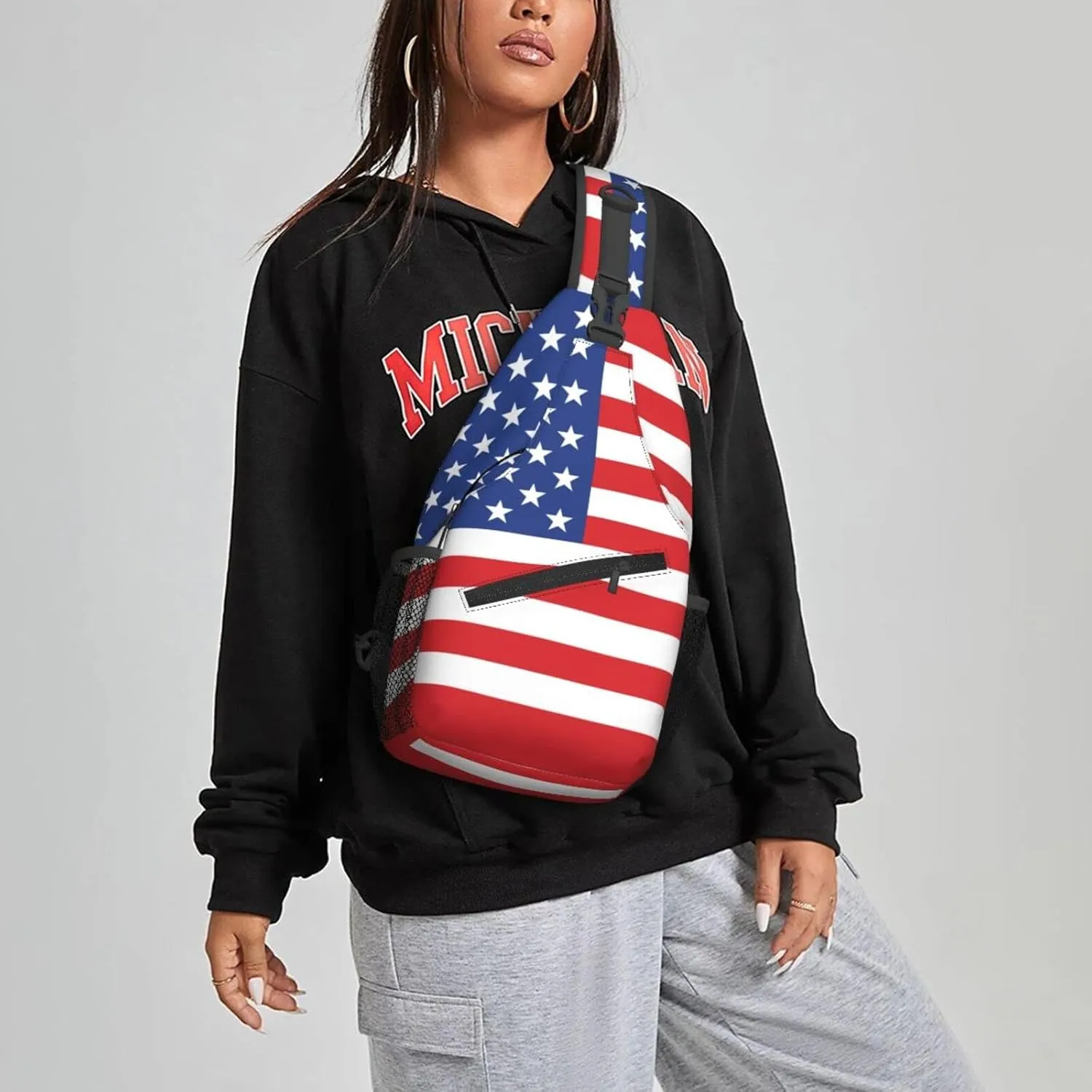 Famame American Flag Sling Backpack Chest Bag Crossbody Shoulder Bag Gym Cycling Travel Hiking Daypack For Men Women
